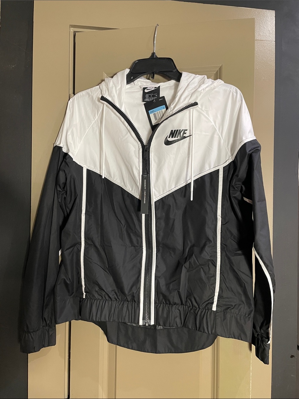 Nike Black and White Colorblock Hooded Windrunner Jacket